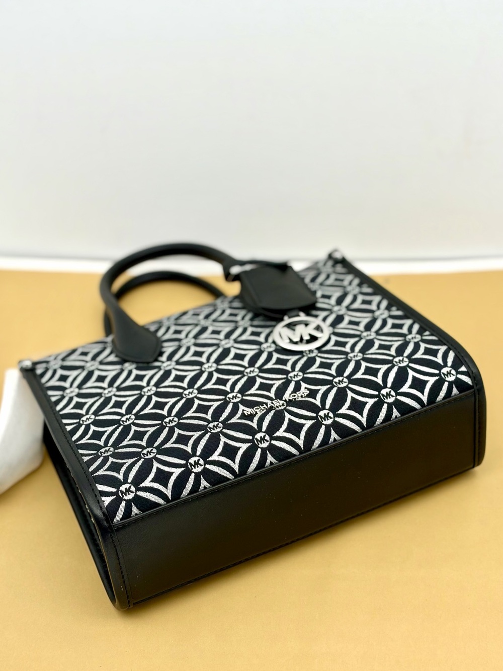 Michael Kors Mirella Small Metallic Logo Jacquard Crossbody Bag Black/Silver - Picture 8 of 12